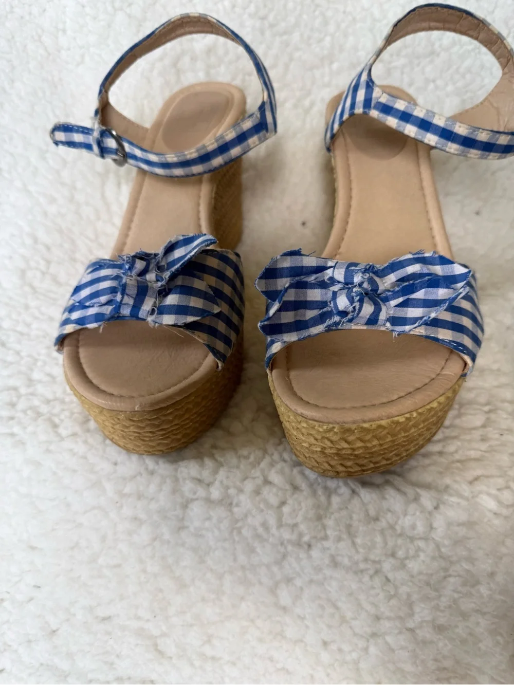 RETRO ROYAL BLUE GINGHAM WEDGES WiTG BOWS